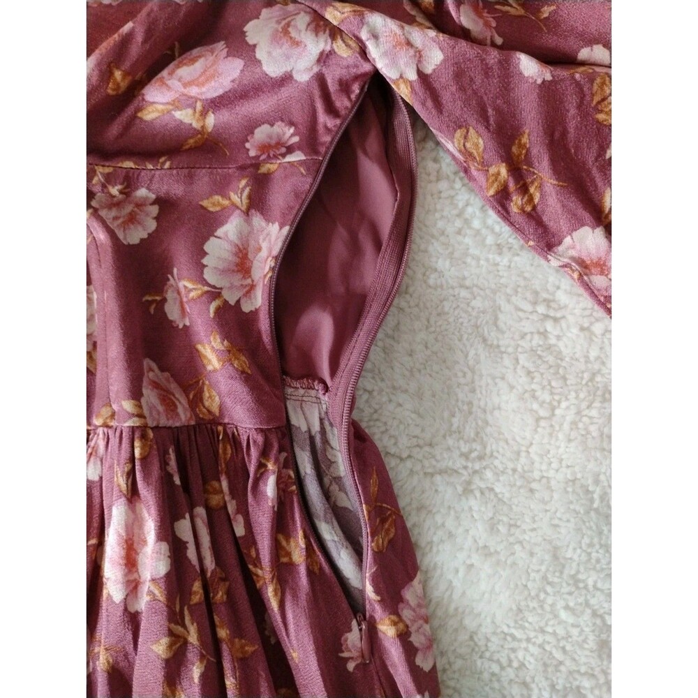 Altar'd State Pink Purple Floral Satin Sweetheart Smocked Mini Dress XS - Picture 5 of 9